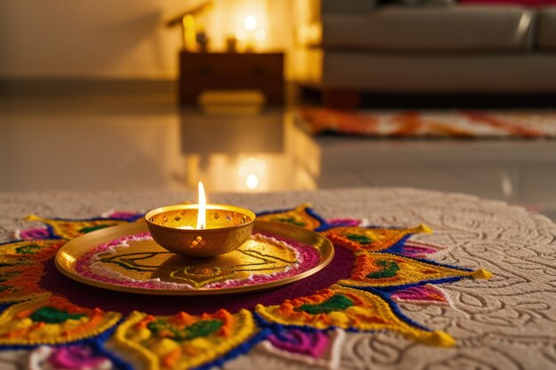 Décoration de bougies Navratri très détaillée