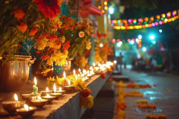 Photo gratuite décoration de bougies navratri très détaillée