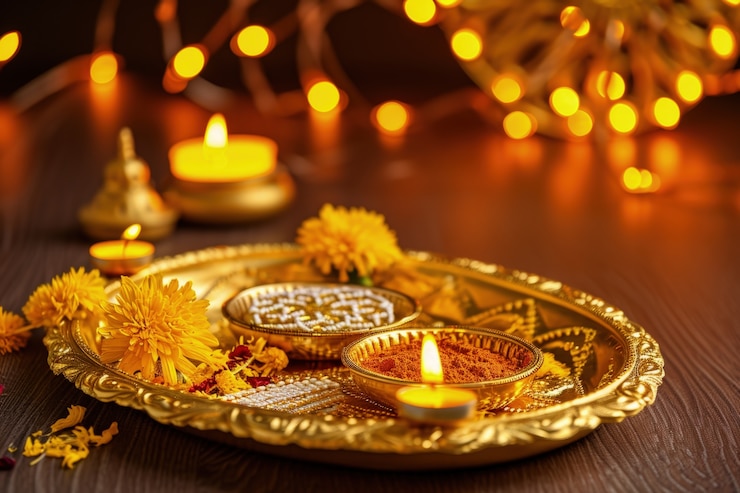 Photo gratuit décoration de bougies navratri très détaillée