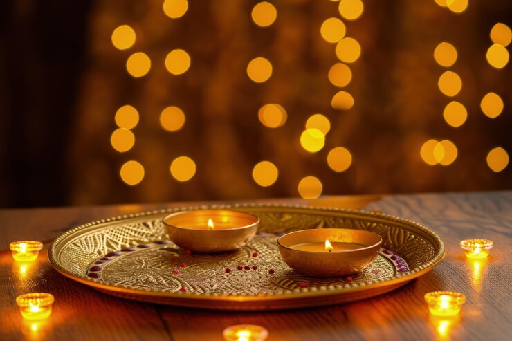 Photo gratuit décoration de bougies navratri très détaillée