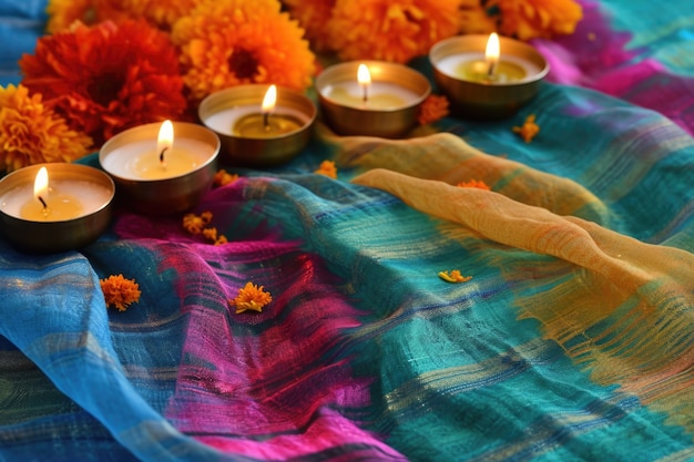 Photo gratuite décoration de bougies navratri très détaillée