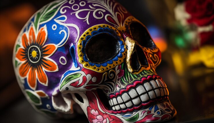 Photo gratuit décoration de crâne humain multicolore pour la célébration d'halloween générée par l'ia