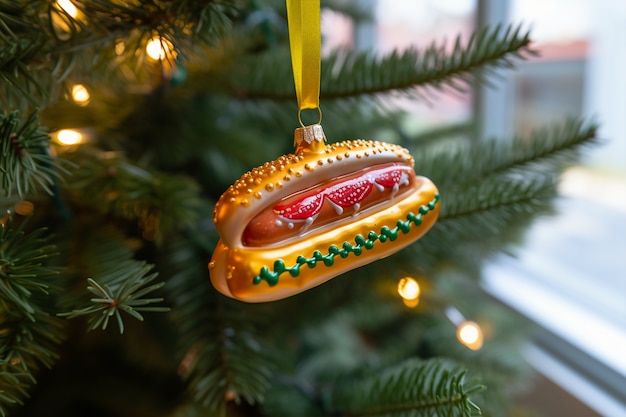 Photo gratuite décoration de hot-dog pour sapin de noël