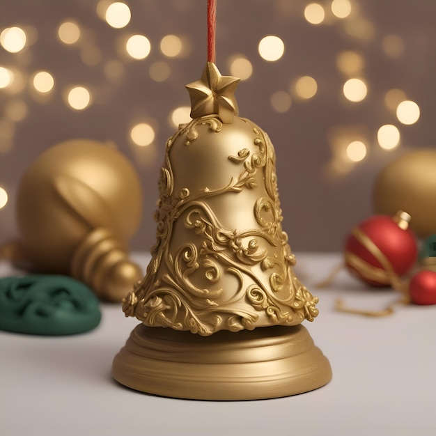 Photo gratuite décoration de noël avec cloche dorée sur fond bokeh libre