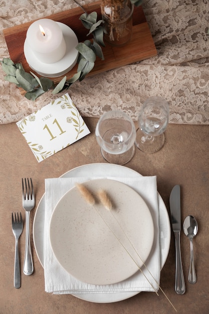 Photo gratuite décoration de numéro de table de mariage