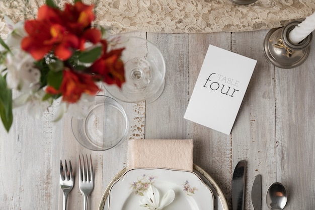 Photo gratuite décoration de numéro de table de mariage