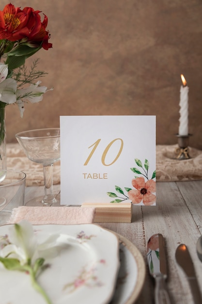 Photo gratuite décoration de numéro de table de mariage