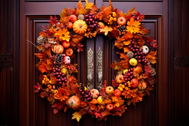 Photo gratuite décoration d'une porte d'une maison avec une couronne ronde de remerciement