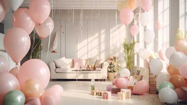 Décorations de fête dans une salle blanche et confortable