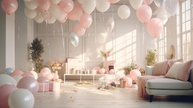 Photo gratuite décorations de fête dans une salle blanche et confortable