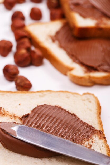 Délicieuse crème au chocolat sur un toast