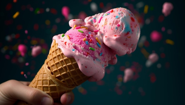 Photo gratuite une délicieuse gâterie estivale : un cornet de glace coloré généré par l'intelligence artificielle