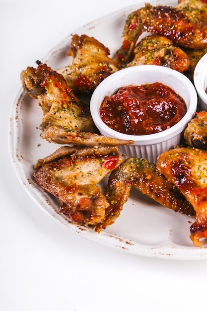 délicieuses ailes de poulet sur table en bois