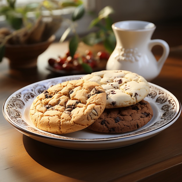 Photo gratuite délicieux arrangement de biscuits aux pépites de chocolat