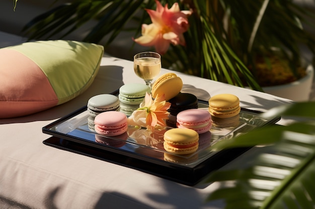 Photo gratuite délicieux arrangement de macarons