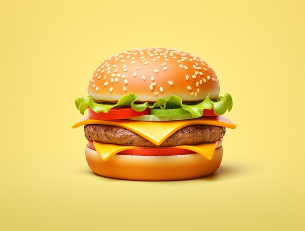 Délicieux burger 3d avec un fond simple