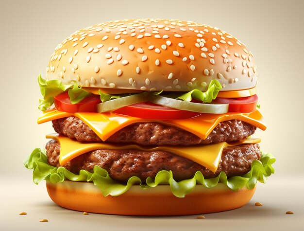 Délicieux burger 3d avec un fond simple