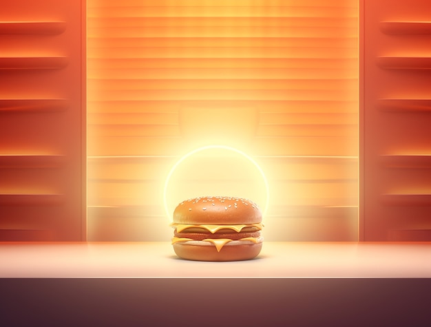 Photo gratuite délicieux burger 3d sur un podium lumineux