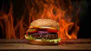 Photo gratuite délicieux burger au feu