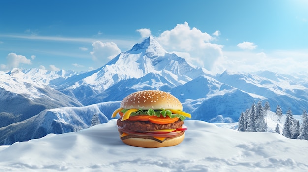 Photo gratuite délicieux burger aux montagnes