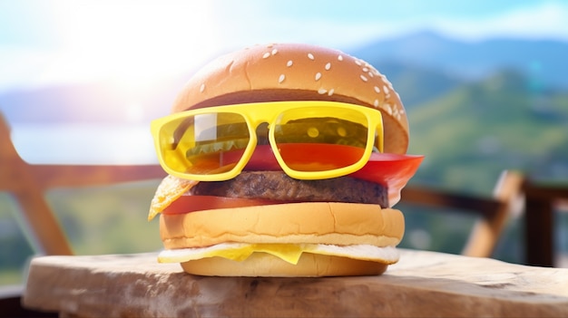 Photo gratuite délicieux burger en plein air