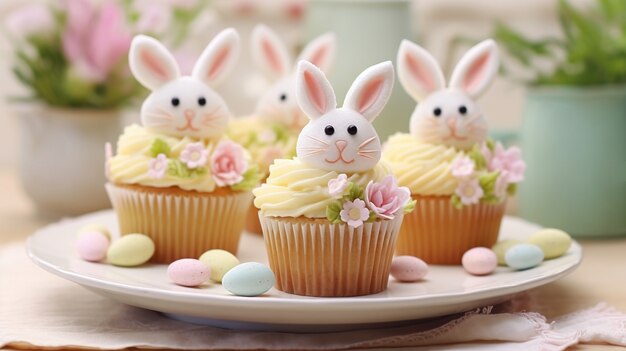 Délicieux cupcakes avec des lapins