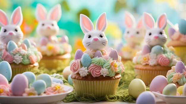 Photo gratuite délicieux cupcakes avec des lapins