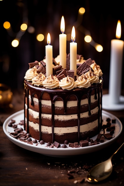 Délicieux gâteau d'anniversaire avec bougies