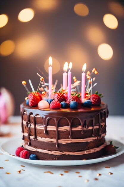 Délicieux gâteau d'anniversaire avec bougies