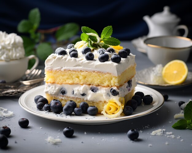 Photo gratuite un délicieux gâteau avec des baies et du citron.