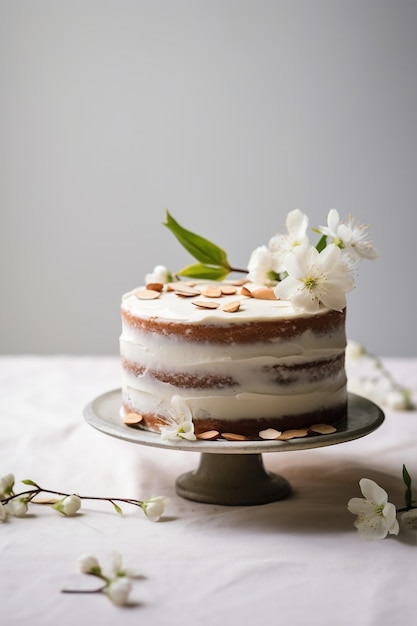 Délicieux gâteau avec des fleurs sur support