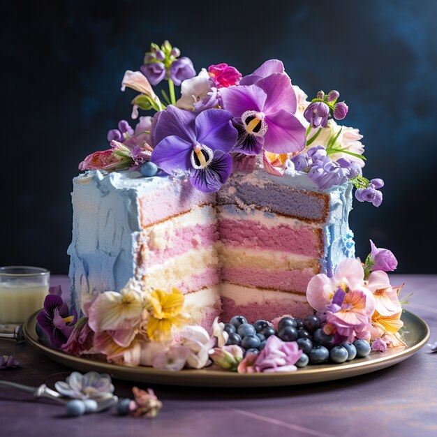 Un délicieux gâteau avec des fruits.