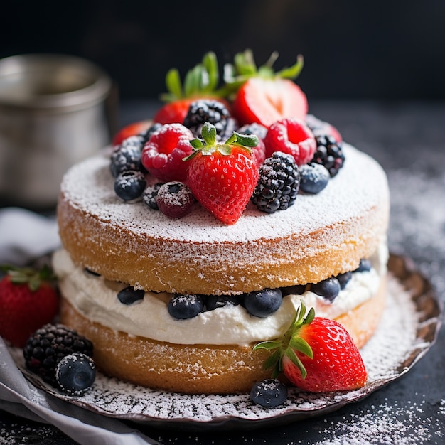 Un délicieux gâteau avec des fruits.