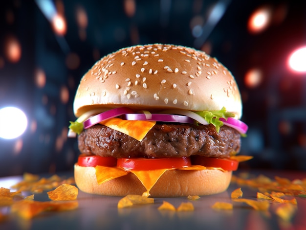 De délicieux hamburgers aux lumières vives