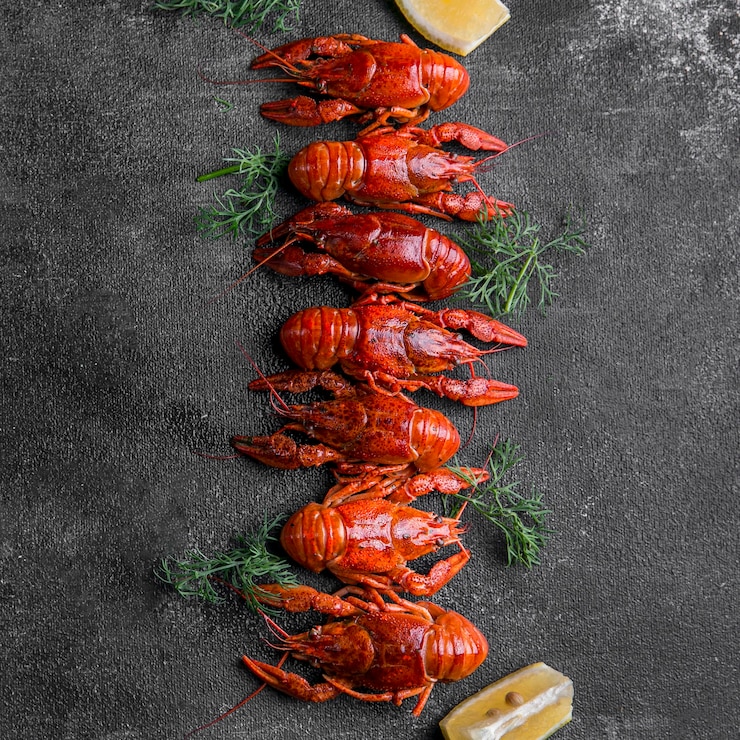 Photo gratuit délicieux homard de fruits de mer à plat