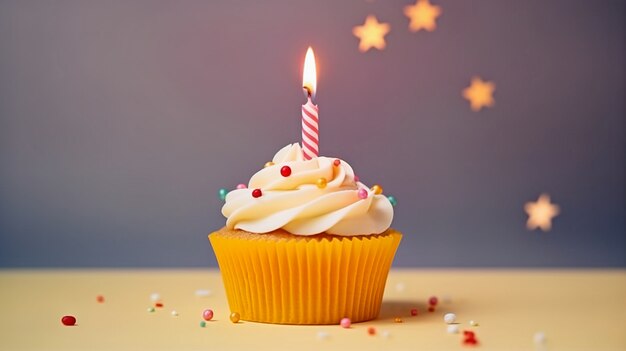 Délicieux petit gâteau avec une bougie allumée