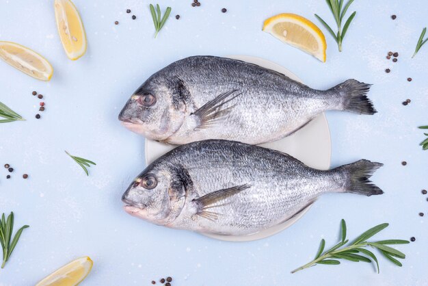 Délicieux poisson brème cru avec des ingrédients