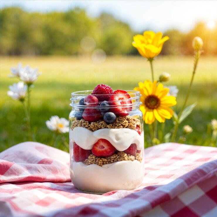 Photo gratuit un délicieux yogourt aux baies parfait.