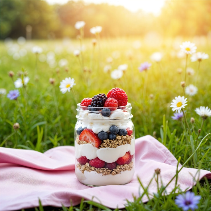 Photo gratuit un délicieux yogourt aux baies parfait.