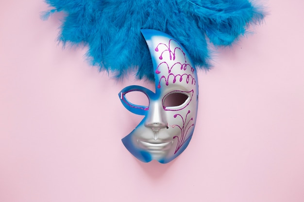 Photo gratuite demi-masque sur plumes bleues