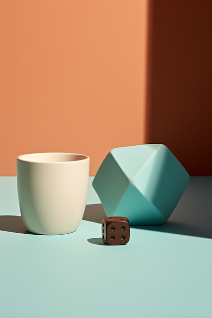 Dés 3d abstraits avec tasse