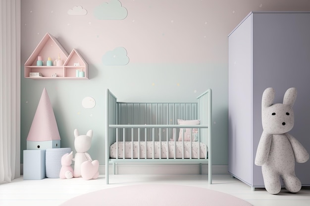 Design d39intérieur coloré Chambre d39enfant décorée de couleurs pastel Ai générative