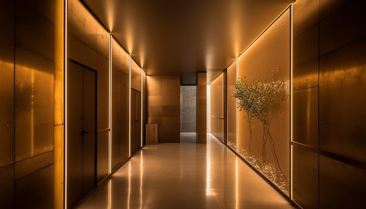 Photo gratuit un design futuriste illumine le couloir vide d'un appartement moderne généré par l'ia