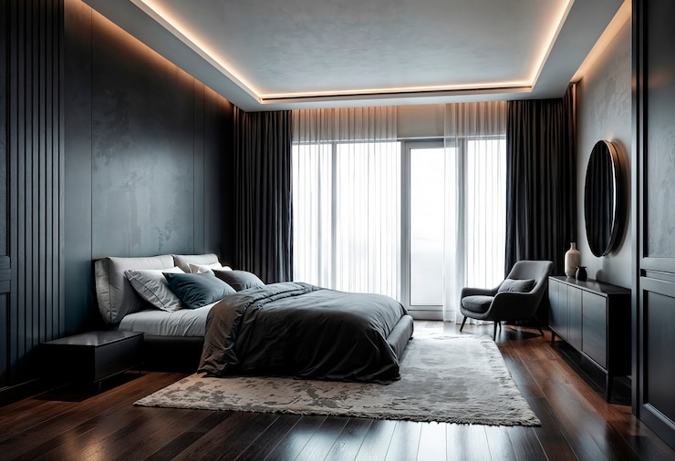 Photo gratuit design intérieur moderne et luxueux de la chambre à coucher