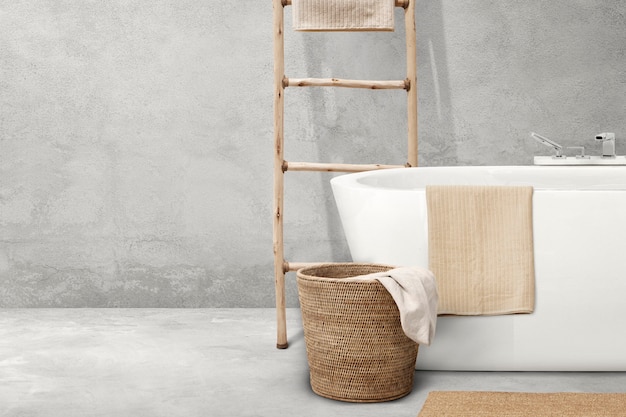 Photo gratuite design d'intérieur de salle de bain japandi avec des meubles en bois