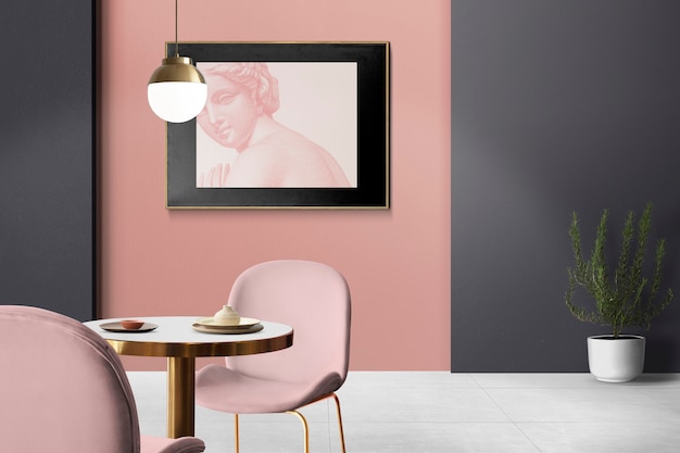 Design d'intérieur de salle à manger authentique de luxe chic avec cadre photo