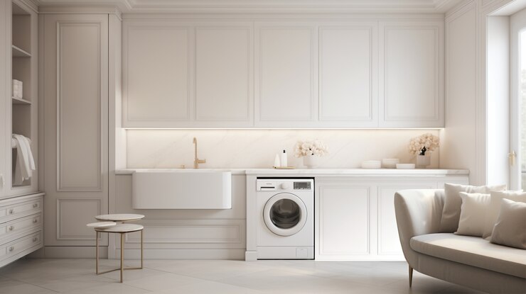 Photo gratuit design d'intérieur de style néoclassique avec décor et meubles