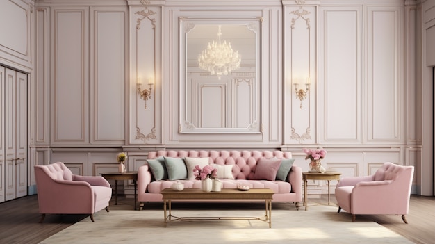 Photo gratuite design d'intérieur de style néoclassique avec décor et meubles