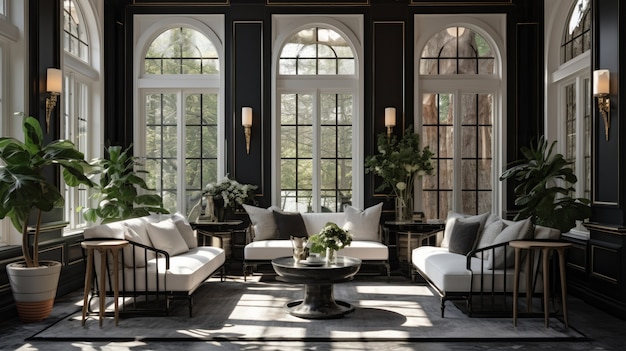 Photo gratuite design d'intérieur de style néoclassique avec décor et meubles