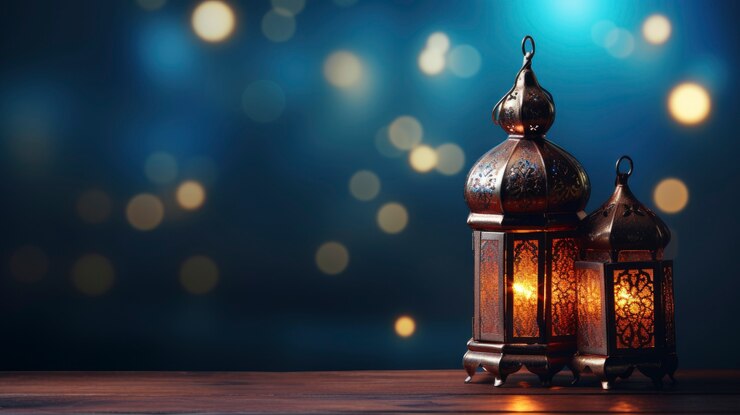 Photo gratuit design de lanterne de style islamique pour la célébration du ramadan avec un espace de copie